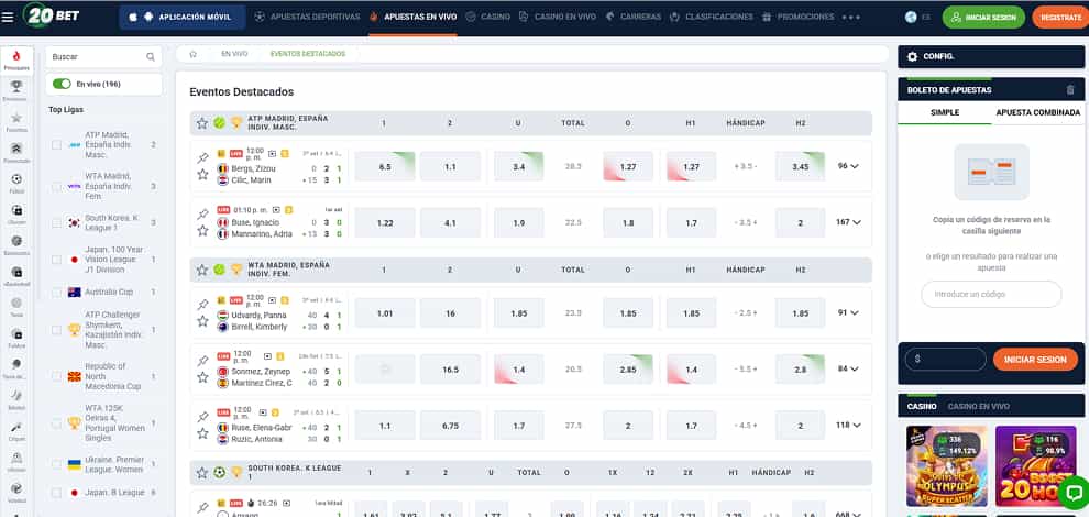 20Bet partidos en vivo